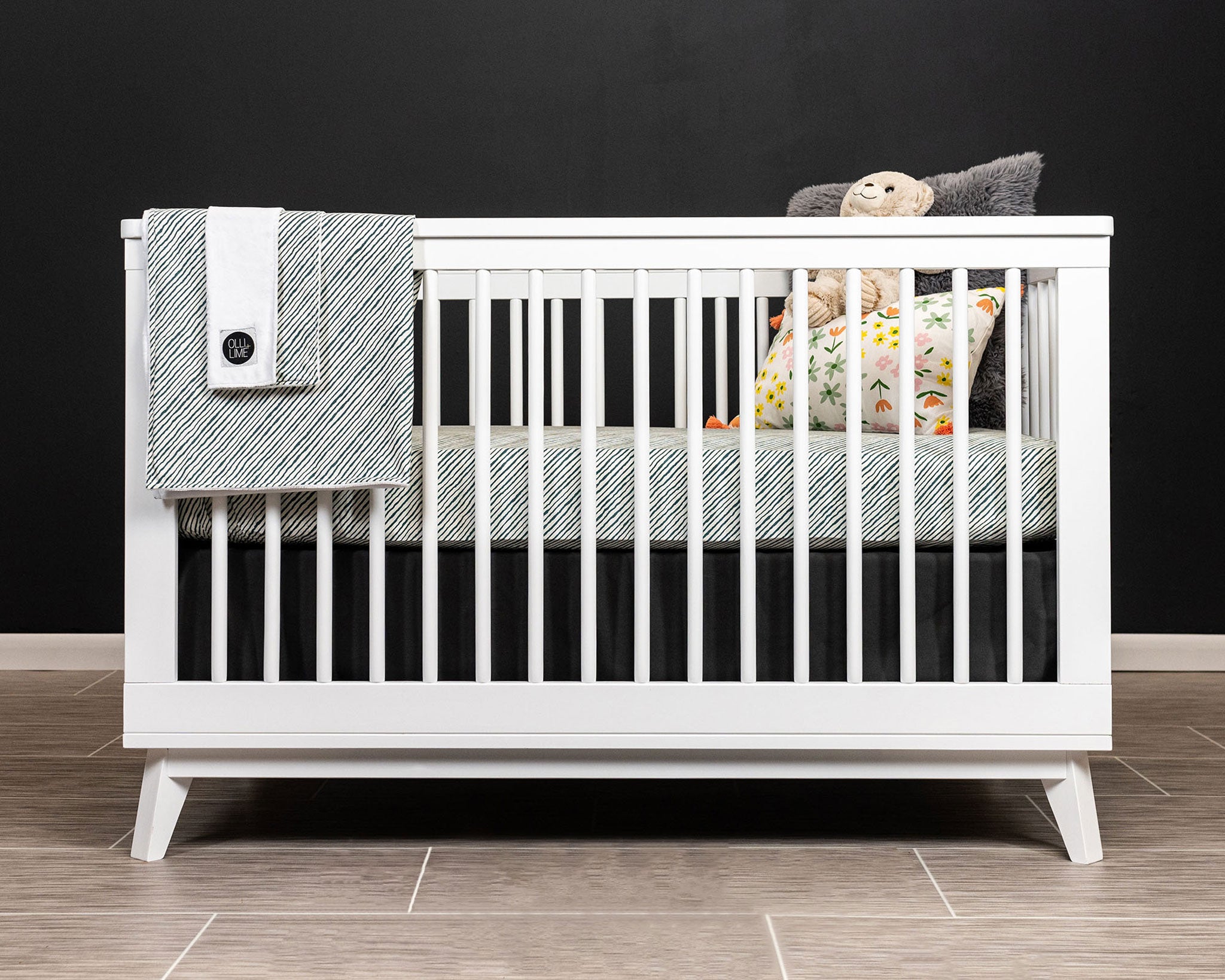 Sea Stripes - Deluxe Nursery Bedding Set - Freehand Green Stripes on Ivory - Olli+Lime